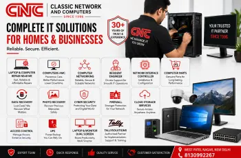 CNC Classic Network and Computers — complete IT solutions for homes and businesses since 1996: laptop repair, computer networking, CCTV camera, access control, data recovery, cyber security, firewall, computers AMC, TallySolutions, cloud storage, UPS power backup