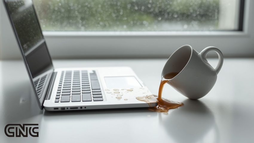 Water damaged laptop repair in Delhi — spilt coffee on laptop keyboard — CNC West Patel Nagar