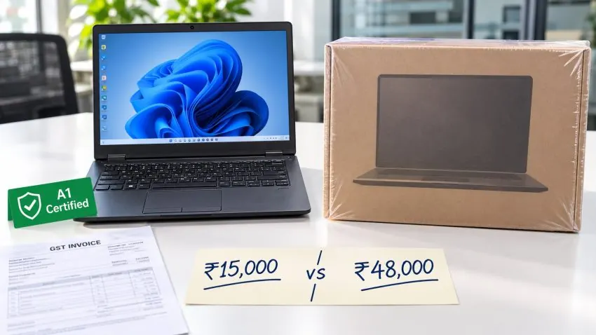Refurbished vs new laptop side by side with price comparison — CNC West Patel Nagar Delhi