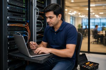 IT resident engineer at work in Delhi office — onsite IT support services by CNC West Patel Nagar