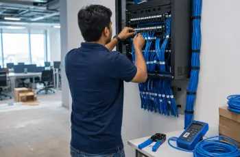 Structured Cat6 network cabling installation in a Delhi office by CNC engineer