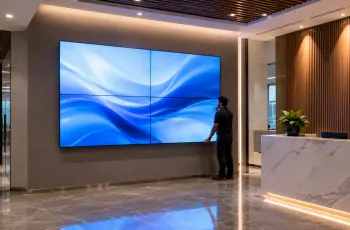 Seamless 2x2 video wall installation in a Delhi office reception by CNC