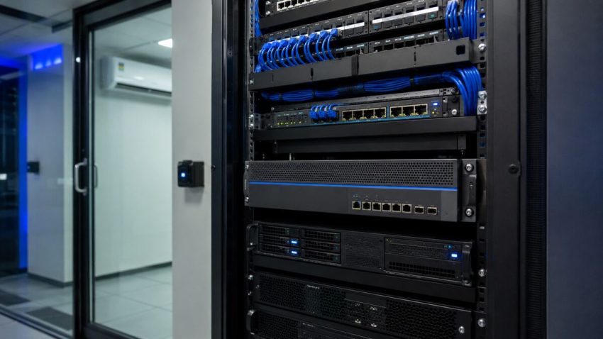 modern Delhi office server rack with firewall appliance