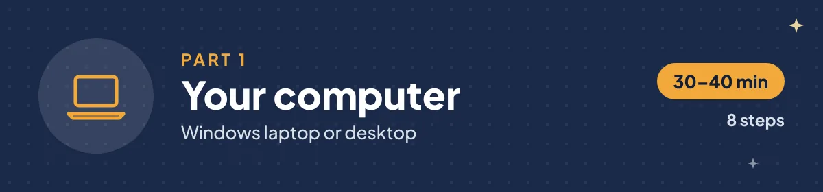 Part 1: your computer, about 30 to 40 minutes, 8 steps