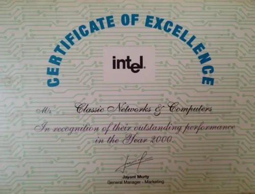 Intel Certificate of Excellence — CNC Award
