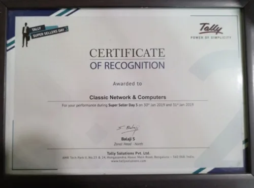 Tally Certificate of Recognition — CNC Award