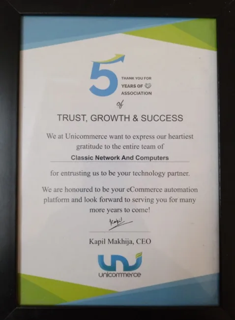 Unicommerce 5 Years Recognition — CNC Award